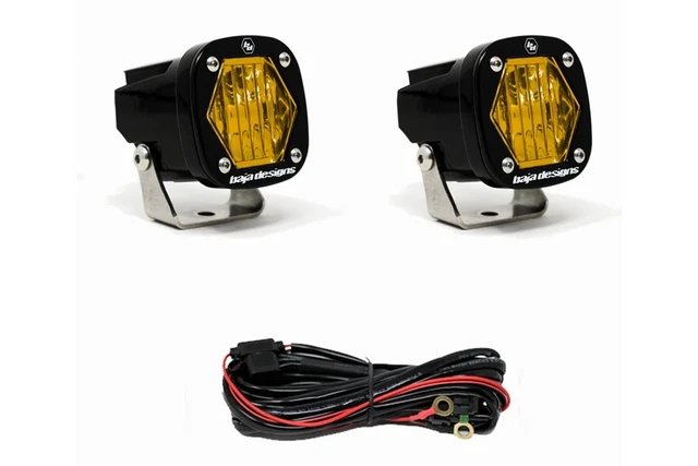 Baja Designs 387815 S1 Amber Wide Cornering LED Light with Mounting Bracket Pair