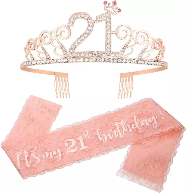 Rose Gold 21st Birthday Sash Rhinestone Birthday Crown Girls Birthday Tiara