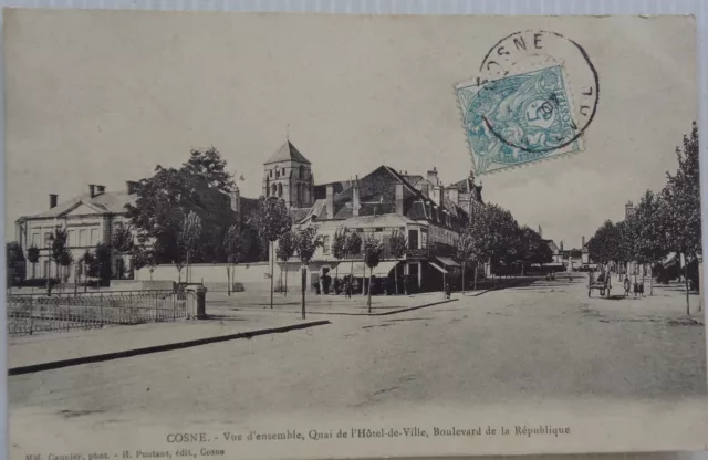 COSNE 58cpa Overview Quai de l'Hôtel de Ville Bld République Good Condition 1907