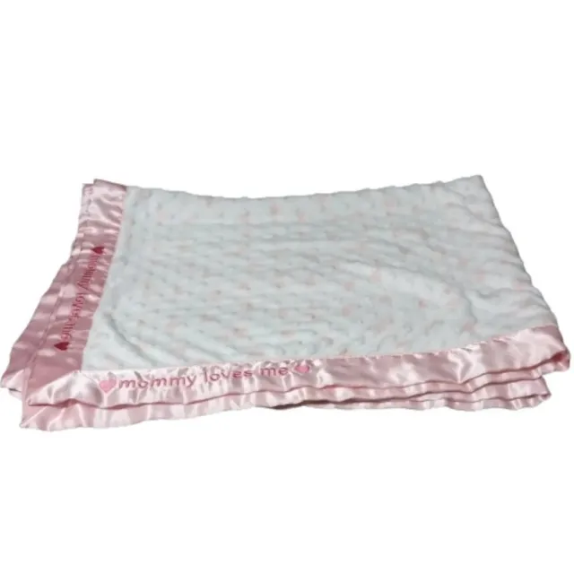 Carters Just One You Baby Blanket White Pink Satin Trim Minky Dot Mommy Loves Me