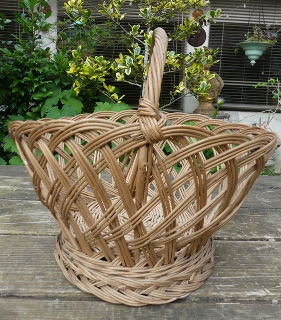 Panier Vintage En Osier Et Fil D'acier – Fait Main, Diamètre 28cm, Hauteur 35cm