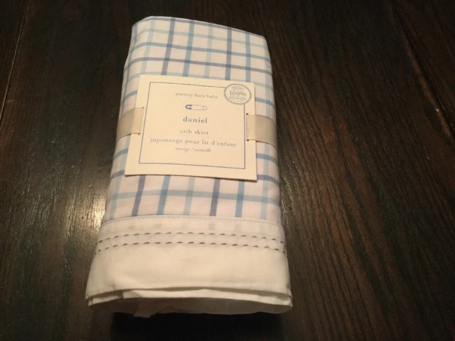 NWT Pottery Barn Baby Kids Daniel Blue/White Check Organic Cotton Bed Crib Skirt