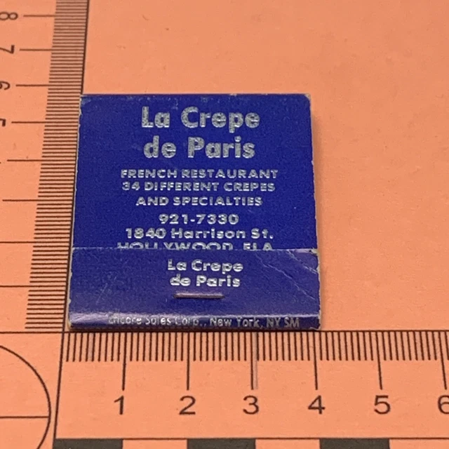Vintage Matchbook Cover  Le Crepe de Paris Restaurant Hollywood, FL gmg unstruck