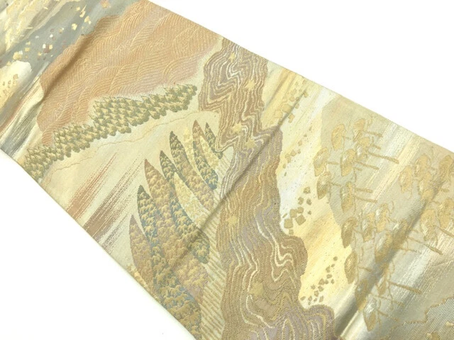 6395603: Japanese Kimono / Vintage Fukuro Obi / Woven Wave & Stream