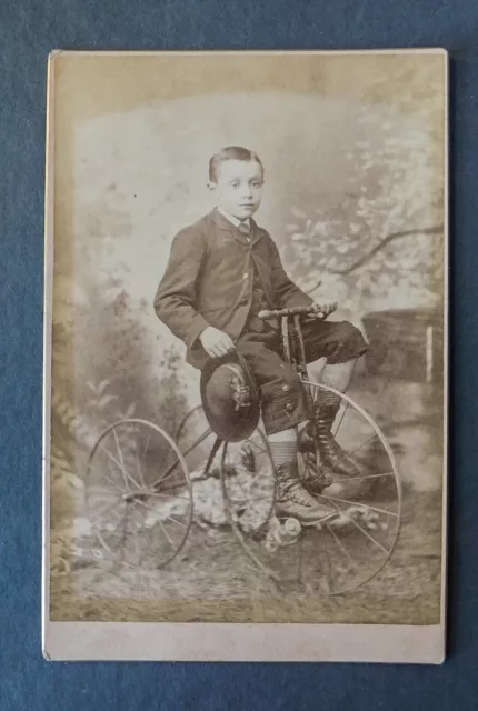 Victorian Antique 1800's Cabinet Photo Boy on Tricycle Abbott Lapeer MI P10