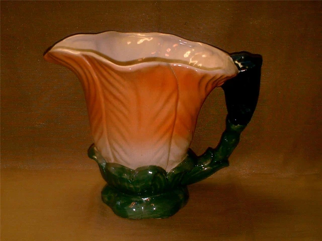 Vintage Made in Japan Majolica Flower Bloom Pitcher-Angel Trumpet-Yellow-Green