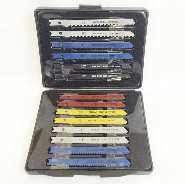 14pc Jigsaw Jig Sabre Saw Blades Set Wood Metal Steel Plastic Drywall w/ Case