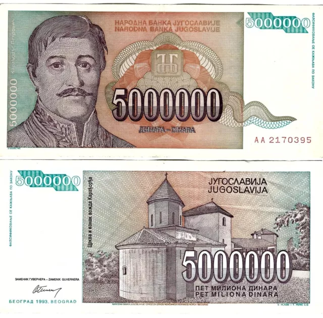 Jugoslawien Banknote 5 Mio. Dinara 1993  Belgrad Narodna Banka Jugoslavije P-132