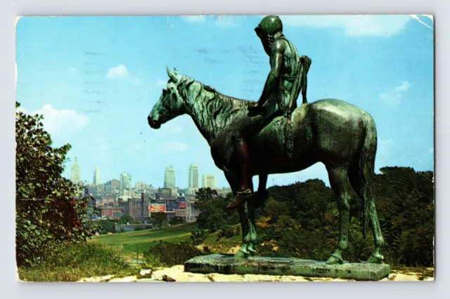 Postcard Missouri Kansas City MN Scout Statue Cyrus Edwin 1961 Posted Chrome