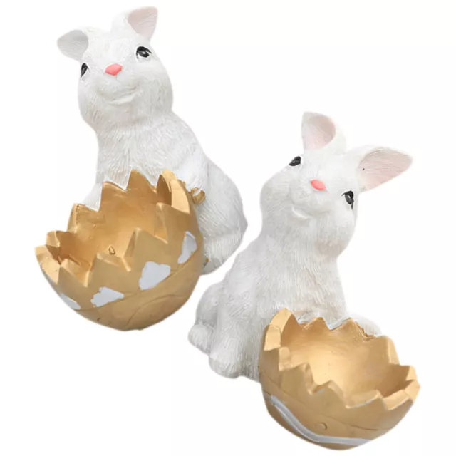 Easter Rabbit Resin Ornament Tabletop Figurine Egg Shell Model- 2