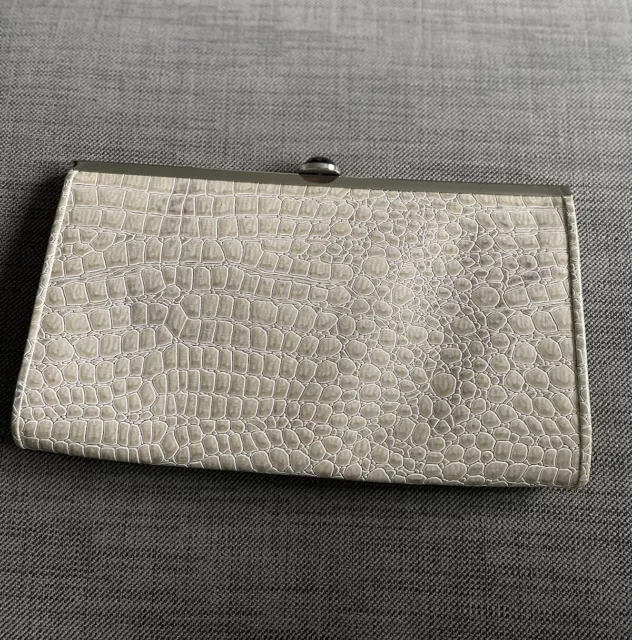 JASPER CONRAN SMALL Beige Cream Mock Croc Clutch Bag With Chain