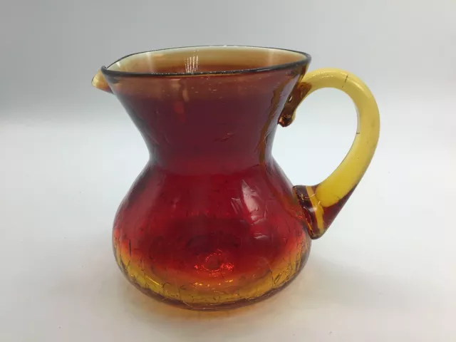 Vintage Red Amberina Hand Blown Small Pitcher Crackled Glass