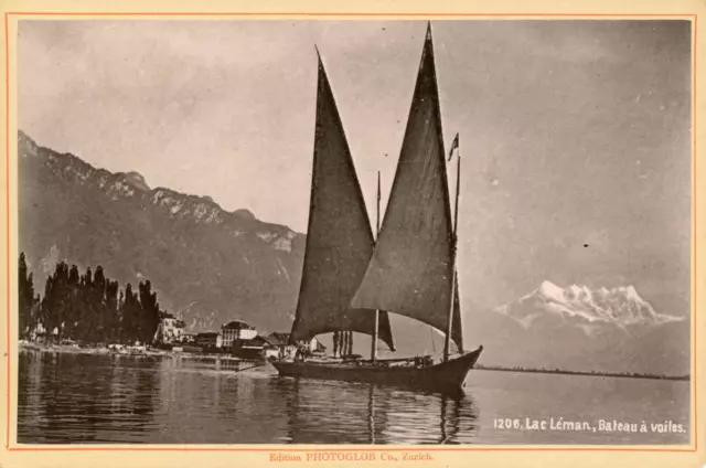 Suisse, Voiliers sur le Lac Léman, ca.1890, vintage photomecanique print Vintage