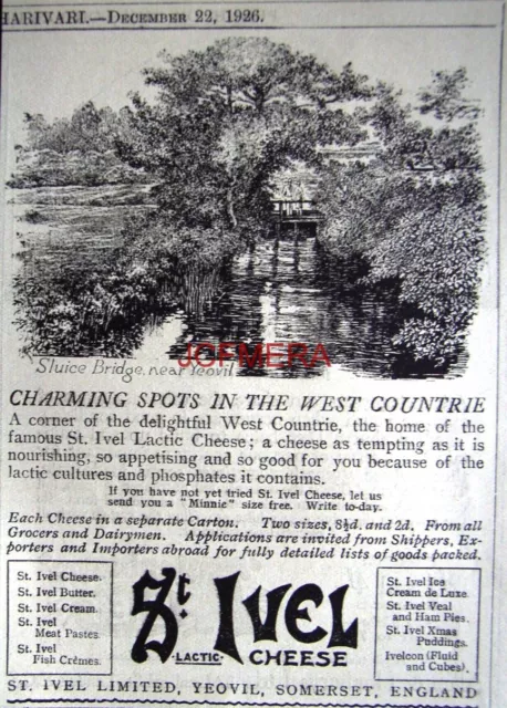 1926 St IVEL Cheese AD; Sluice Bridge nr Yeovil - Original Small Print ADVERT