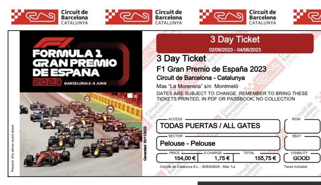 2 biglietti formula 1 gp barcellona 23 prato