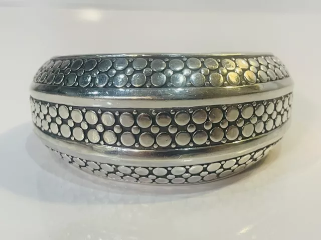 John Hardy Large Sterling Silver Dot Kick Cuff Hinged Wide Bracelet 107 Grams!