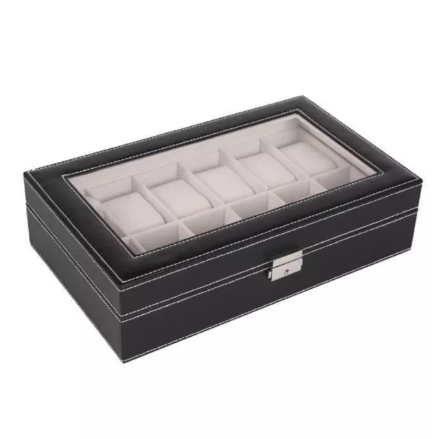 Coffret pour 12 montres boîtier rangement bijoux présentoir simili cuir noir 3