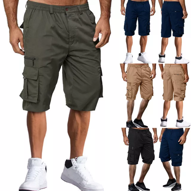 Männer Elastische Taille Cargo Shorts Taschen Kampf Arbeit Casual Shorts #N