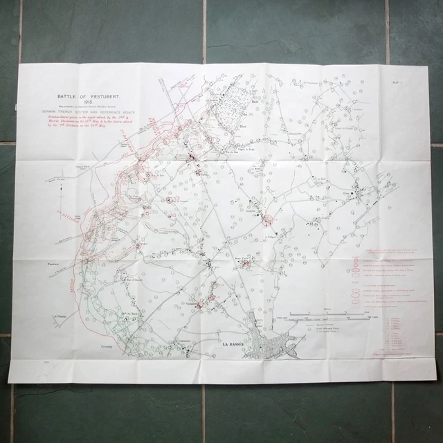 WW1 1915 BATTLE Of Festubert German Trenches Map British Ordnance ...
