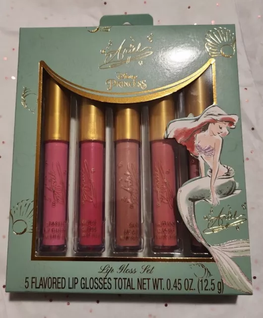 New Disney Princess ARIEL Little Mermaid - 5 Flavored Lip Gloss Set - New In Box