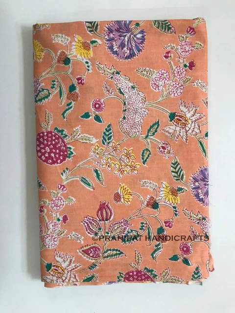 Indien Floral Coton Imprimé Ethnique de Luxe Souple Pêche Robe Making Tissu Yard