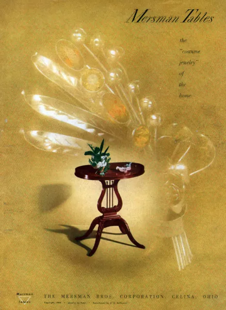 Mersman Lyre Base Lamp Table HOBE COSTUME JEWELRY 1949 Magazine Print Ad