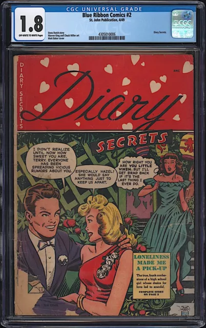 Blue Ribbon Comics #2 CGC 1.8 St. John 1949 Diary Secrets Matt Baker Cover