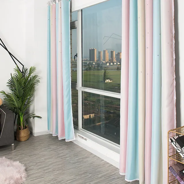 (Light Blue)Room Curtain Bright Color Reduce Noise Window Curtain Double Layer