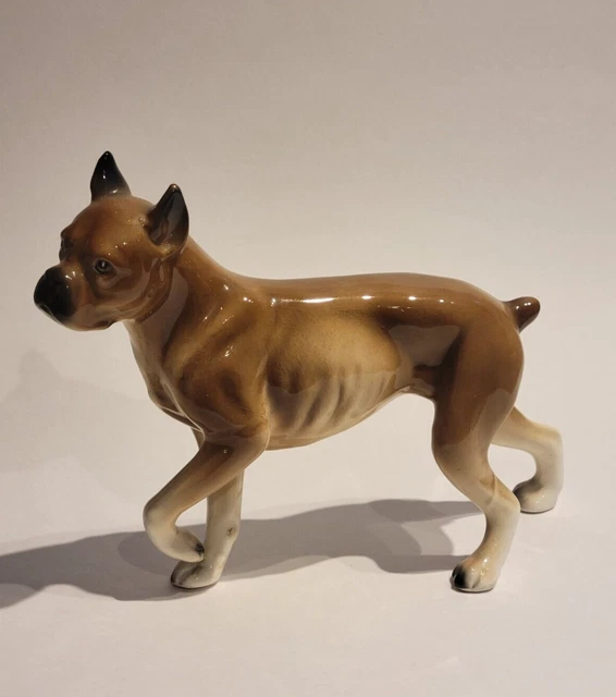 Vintage Large Ceramic Porcelain Brown Boxer Bull Dog Figurine Japan 6 3/4" Tall
