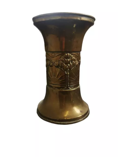 Art Deco Style Brass Vase With Sunrise & Trees