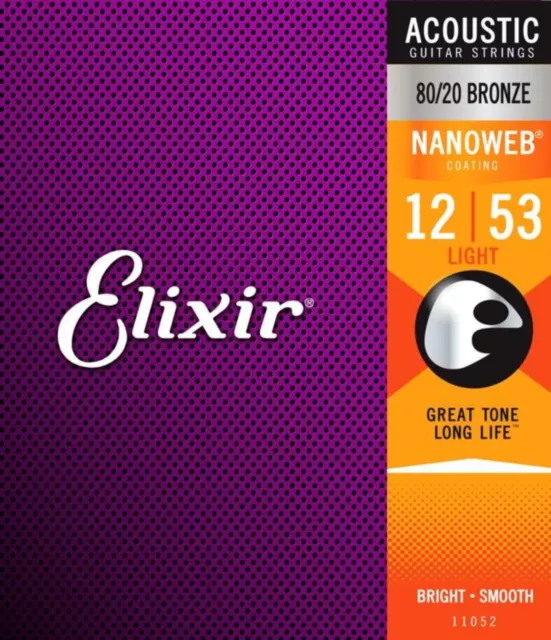 Elixir NANOWEB 80/20 Bronze Acoustic Guitar Strings  -  with a choice of Gauge