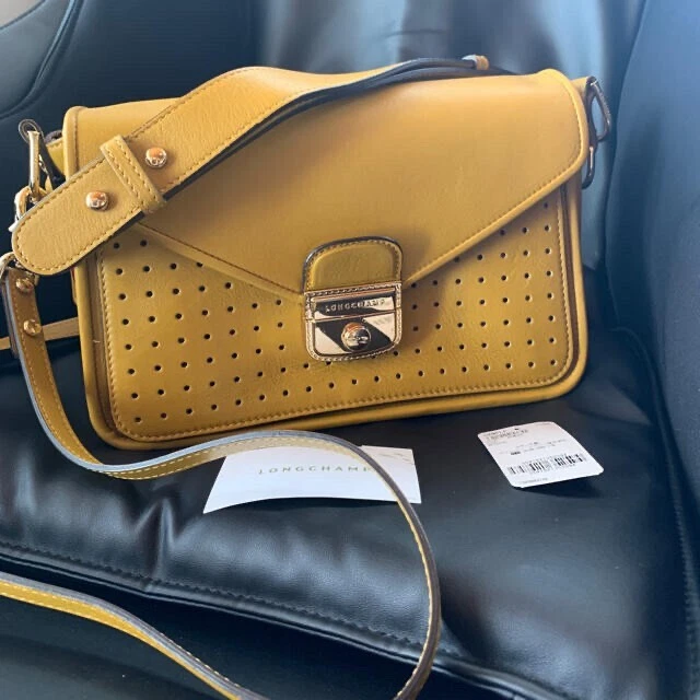 Longchamp Mademoiselle Crossbody Bag mimosa yellow Calfskin Leather Punching JP