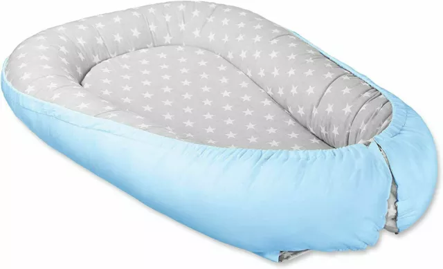 Baby Double-sided Soft Cocoon Bed Blue/Small White Stars