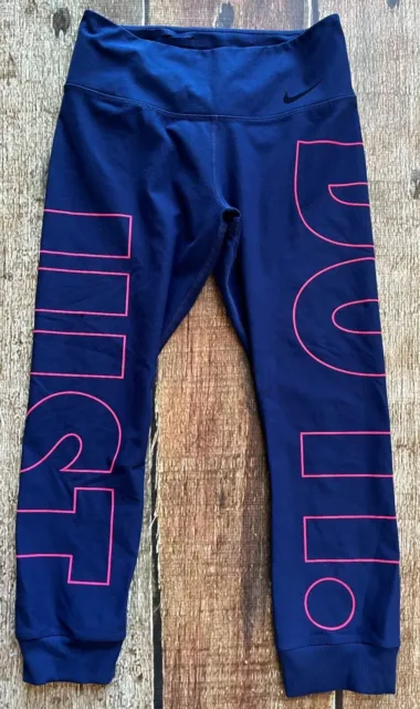 Nike Just Do It Spellout Ten One Leggings Yoga Workout Pants Blue Womens Small