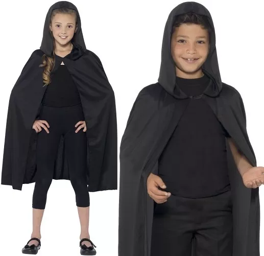 Niños Disfraz de Halloween Capa con Capucha Negro Niños Unisex Capa de Smiffys