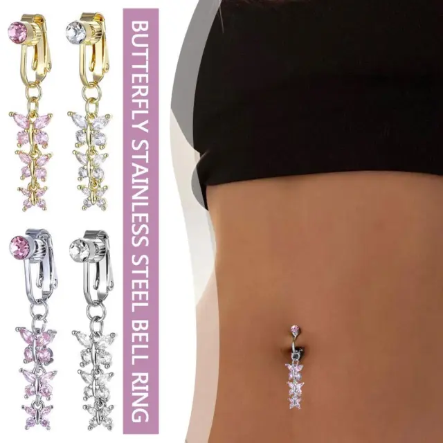 Fashion Shiny Butterfly Belly Button Rings Beautiful No Piercing Body Jewelry S4