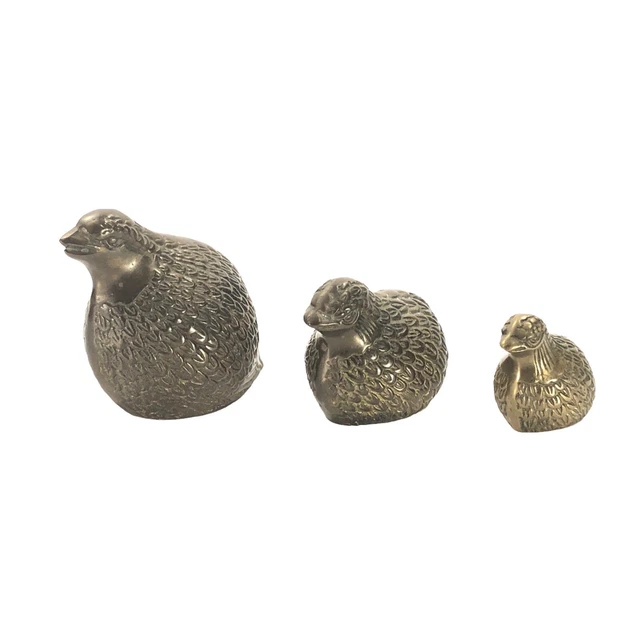 3pc Set Vintage Korea Brass Quail Figures Small