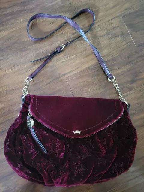 Juicy Couture Bordeaux Red Velour Shoulder Bag Purse Handbag Gold Signed Tag