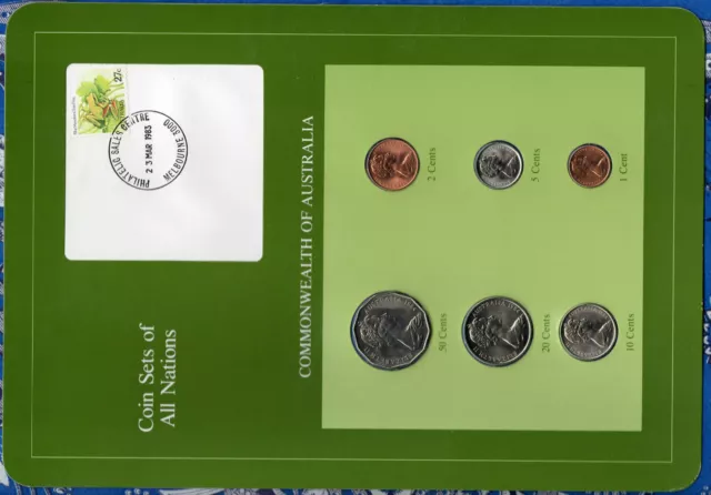 Coin Sets of All Nations Australia w/card UNC 50,20,10,5,2 cent 1984 1 cent 1983