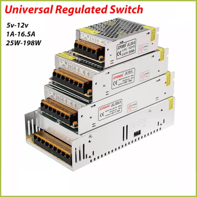 DC 5/12V Universal Regulated Switching Power Supply 5A-16.5A 25W-198W LED 3D PSU