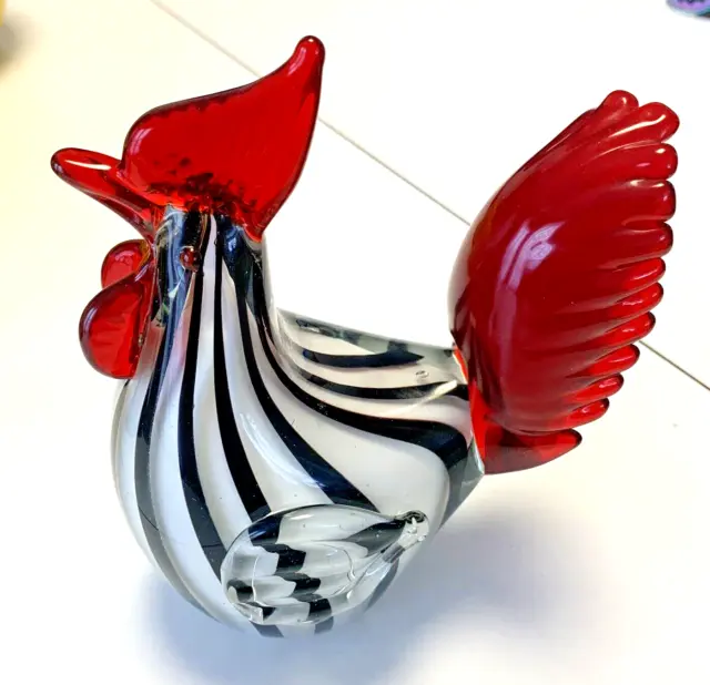 Heavy Art Glass Rooster / Chicken Hen Murano Style Figurine Hand Blown