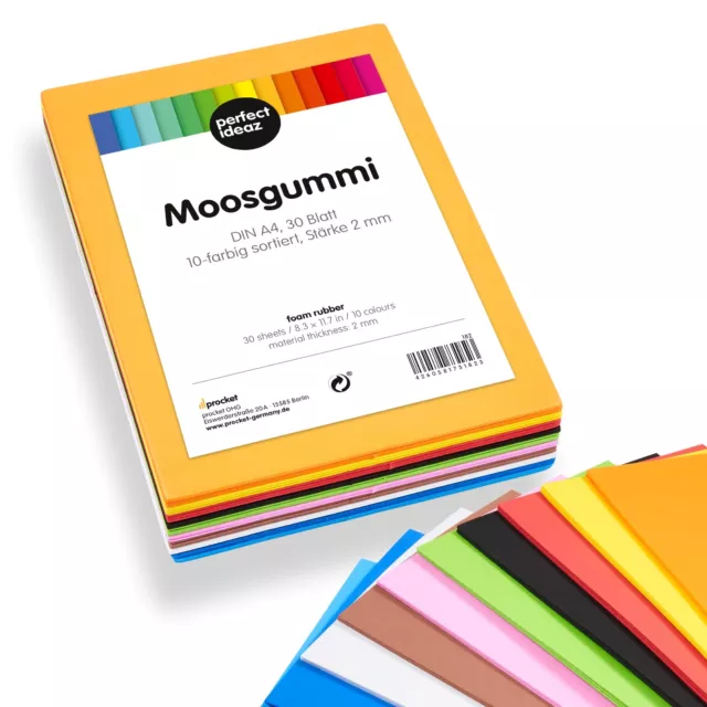 perfect ideaz 30 Blatt A4 Moosgummi 10 Farben Materialstärke: 2mm basteln bunt