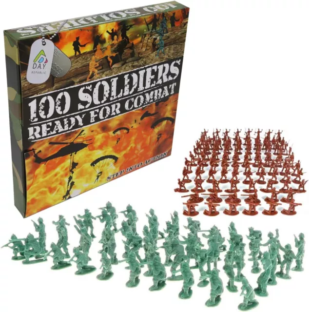 100 Piece World War II Plastic Toy Soldiers Traditional Green and Brown Army...