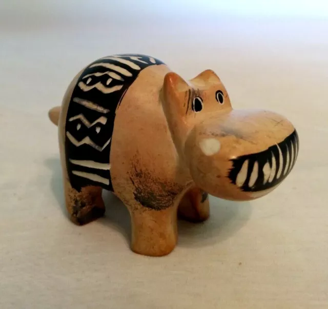 Soap Stone Hippopotamus Hand Carved Hand Painted Kenya "Tribal Look" Hippo