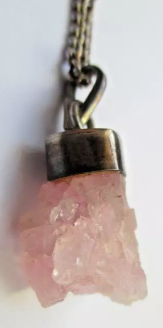 Ancien chaine pendentif en argent cristal de roche rose bijou vintage 5566