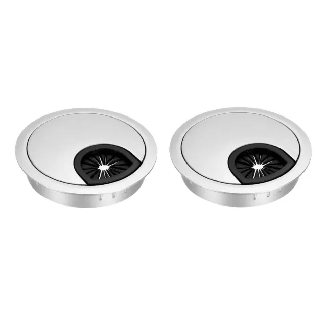 Cable Hole Cover, 2-3/8" Zinc Alloy Desk Grommet, 2 Pcs (Silver Tone)