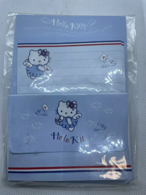 Vintage Hello Kitty blauer Engel stationäres Set Papierumschläge und Aufkleber selten