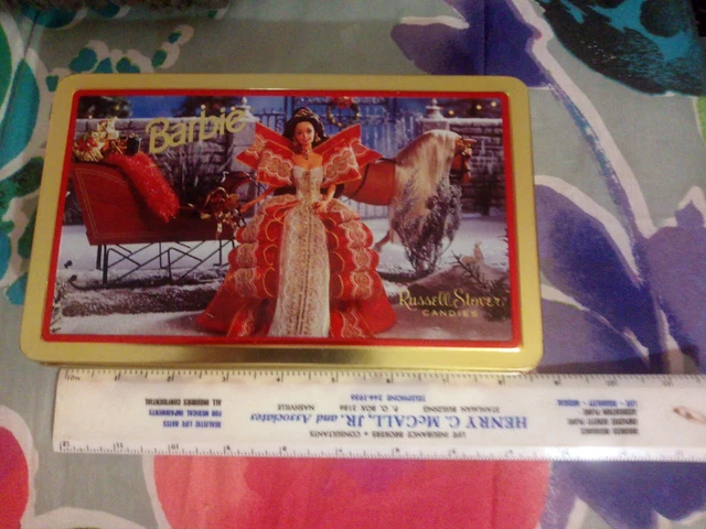 Happy Holidays Barbie Russell Stover Chocolates Tin 1998 Empty Christmas Barbie