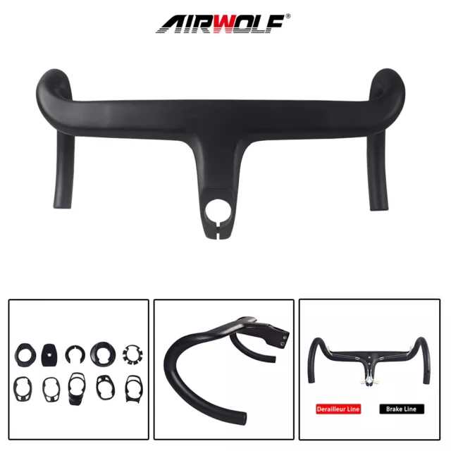 AIRWOLF T1100 Carbon Fiber Handlebar Drop Bar Stem Road Bike Internal Routing