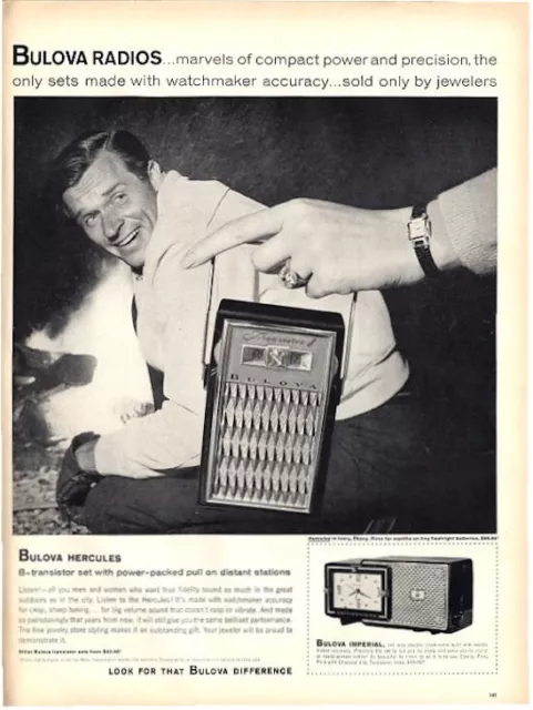 1958 BULOVA PRINT AD Radios  two models Small Transistor and Imperial table top